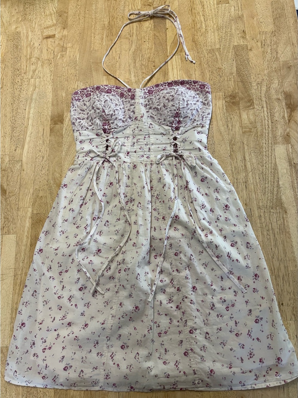 American Eagle Outfitters Ivory Convertible Strapless Dress w/Pink Floral Print